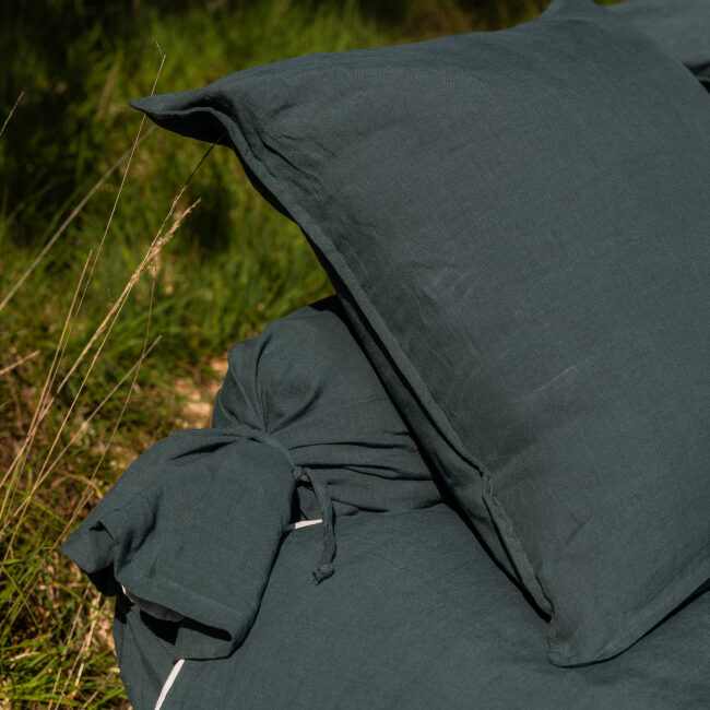 Taie de Traversin en Lin Lavé Vert Forêt