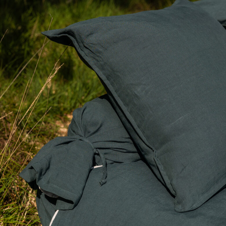 Taie de Traversin en Lin Lavé Vert Forêt - Embrin