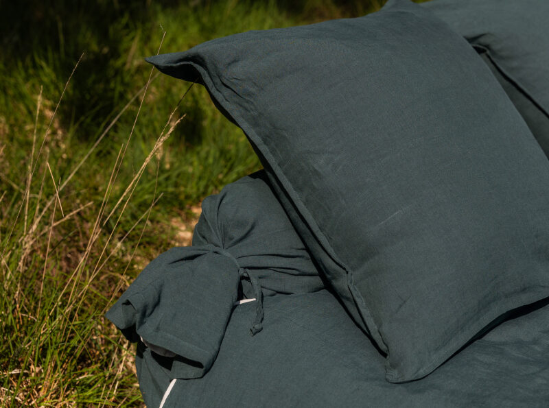 Forest Green Washed Linen Bolster Pillowcase