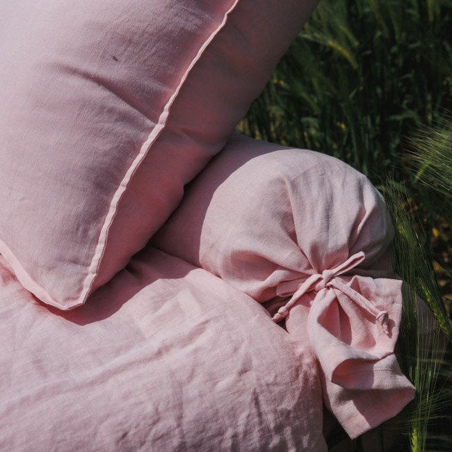 Taie de Traversin en Lin Lavé Pétale de Rose