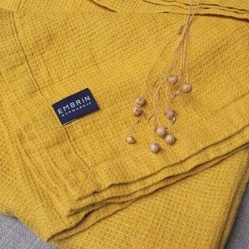 Serviette Nid d'Abeille en Lin Lavé Safran