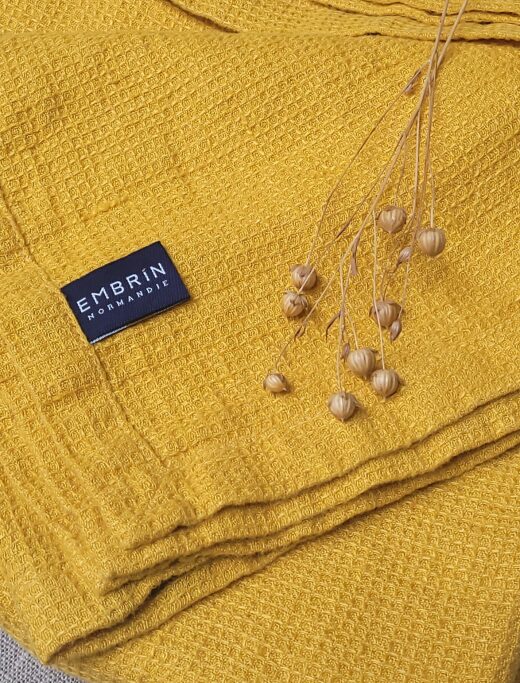 Serviette Nid d'Abeille en Lin Lavé Safran