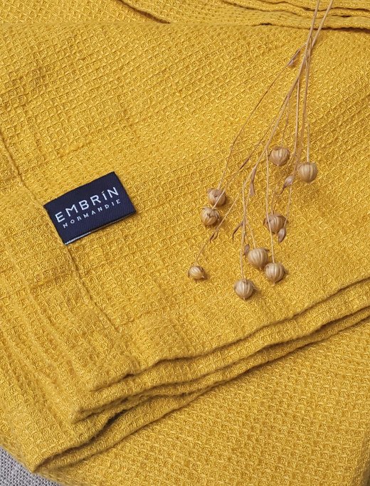 Serviette Nid d'Abeille en Lin Lavé Safran