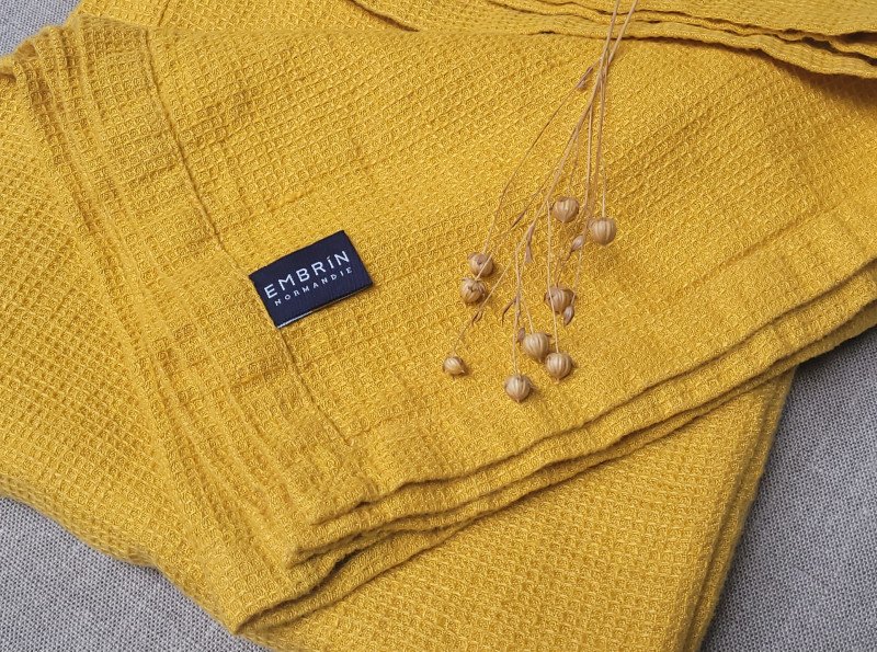 Serviette Nid d'Abeille en Lin Lavé Safran