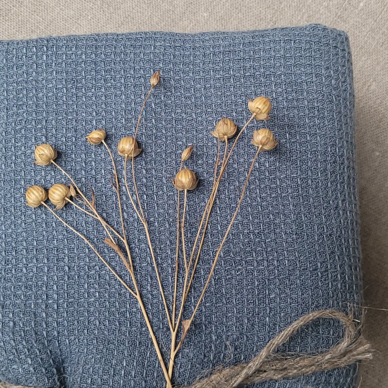 Serviette Nid d'Abeille en Lin Lavé Bleu Ardoise - Embrin