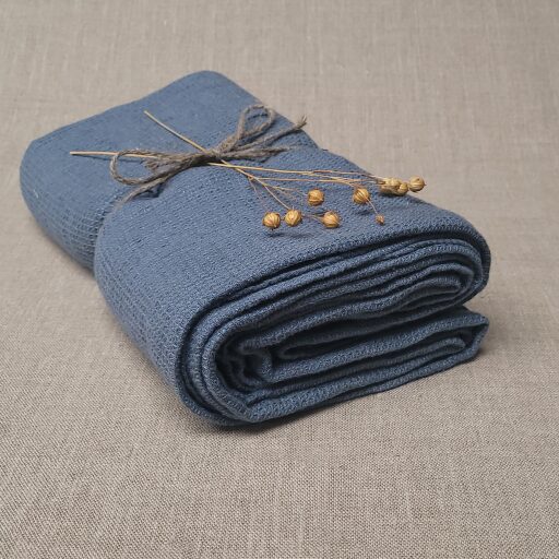 Serviette Nid d'Abeille en Lin Lavé Bleu Ardoise