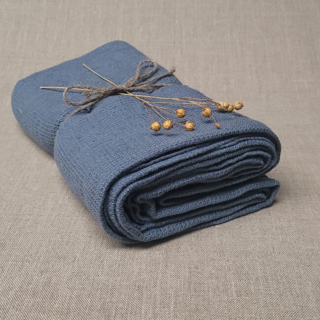 Serviette Nid d'Abeille en Lin Lavé Bleu Ardoise