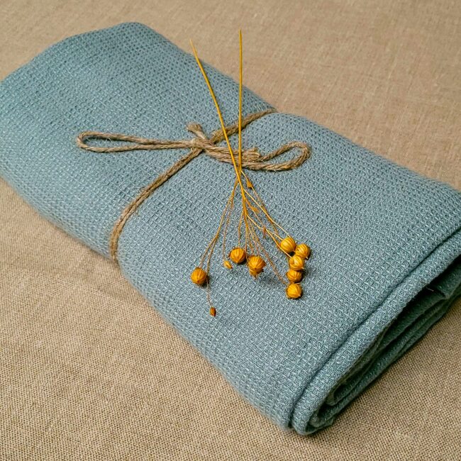 Serviette Nid d'Abeille en Lin Lavé Céladon