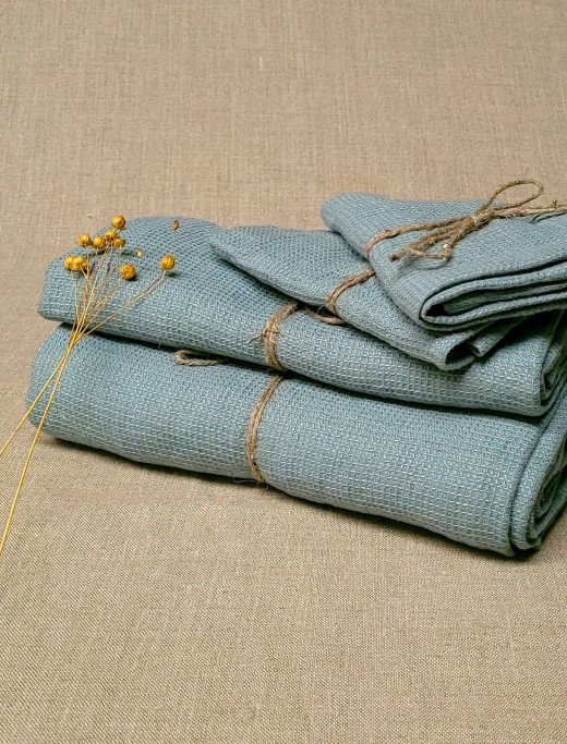 Serviette Nid d'Abeille en Lin Lavé Céladon