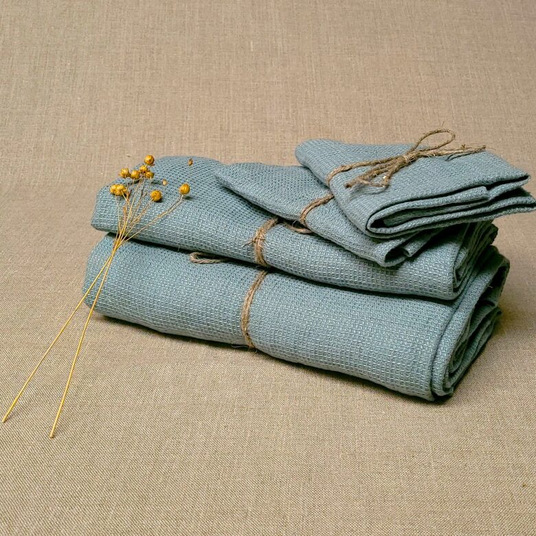 Serviette Nid d'Abeille en Lin Lavé Céladon - Embrin
