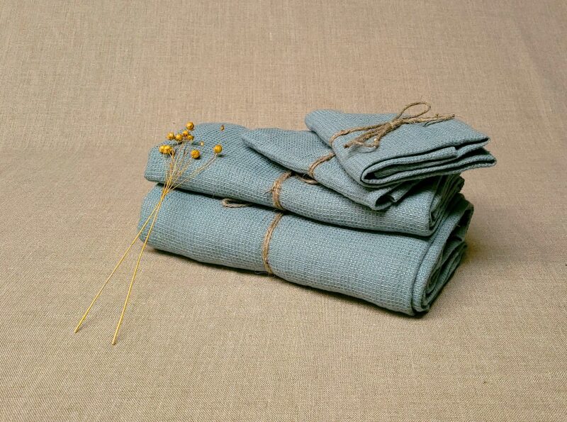 Serviette Nid d'Abeille en Lin Lavé Céladon