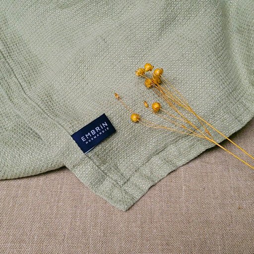 Serviette Nid d'Abeille en Lin Lavé Vert Tilleul