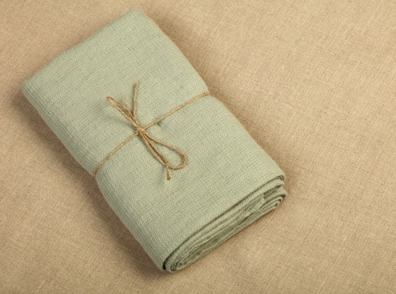 Serviette Nid d'Abeille en Lin Lavé Vert Tilleul