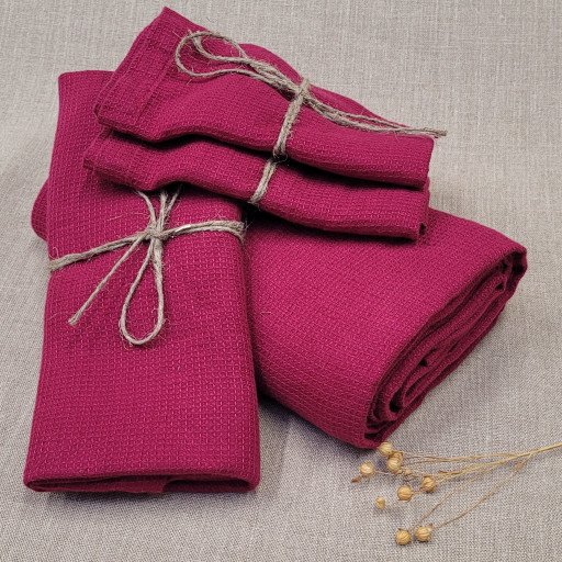 Serviette Nid d'Abeille en Lin Lavé Rose Bruyère