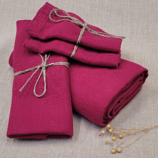 Serviette Nid d'Abeille en Lin Lavé Rose Bruyère