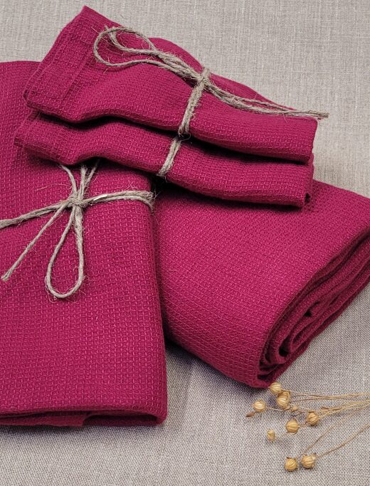 Washed Linen Honeycomb Towel in Heather Pink