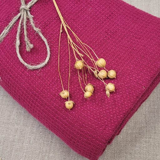 Serviette Nid d'Abeille en Lin Lavé Rose Bruyère