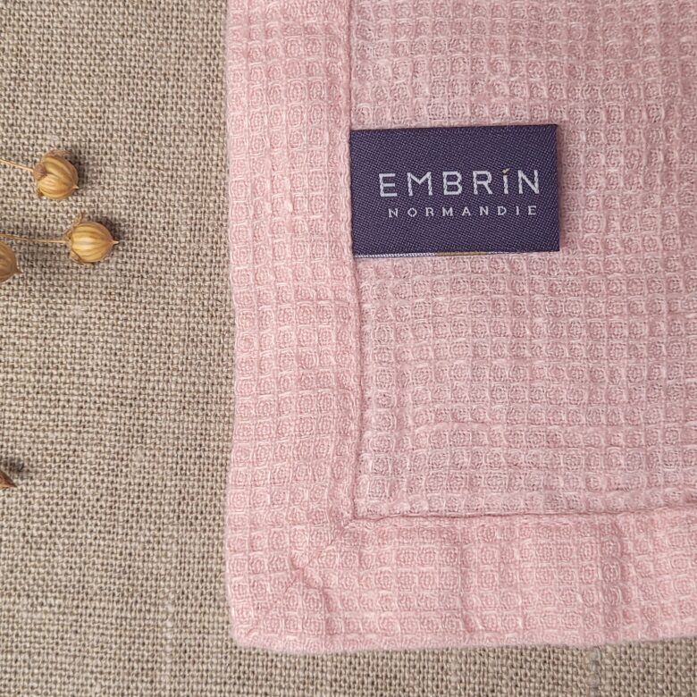 Serviette Nid d'Abeille en Lin Lavé Pétale de Rose - Embrin