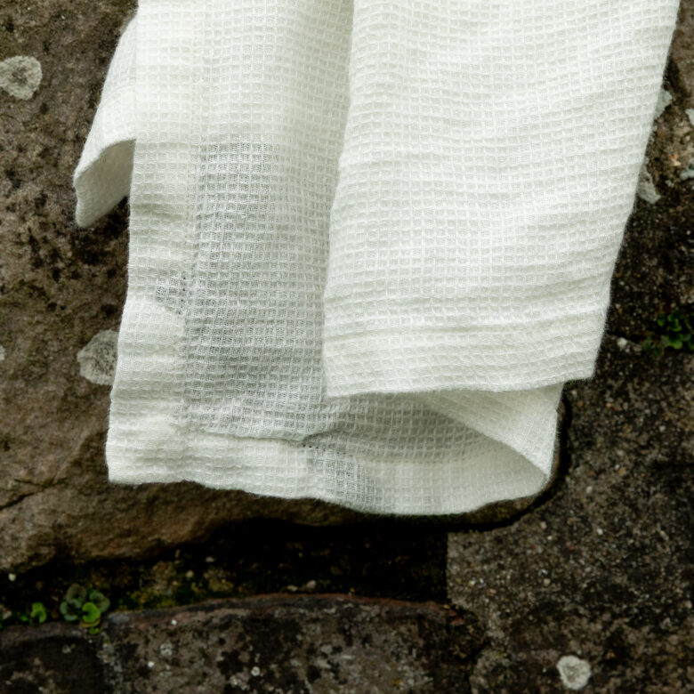 Washed Linen Honeycomb Towel in Chalk White - Embrin