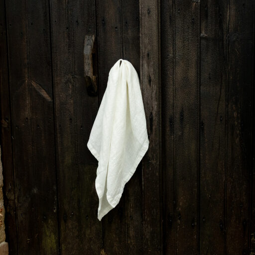 Serviette Nid d'Abeille en Lin Lavé Blanc Craie