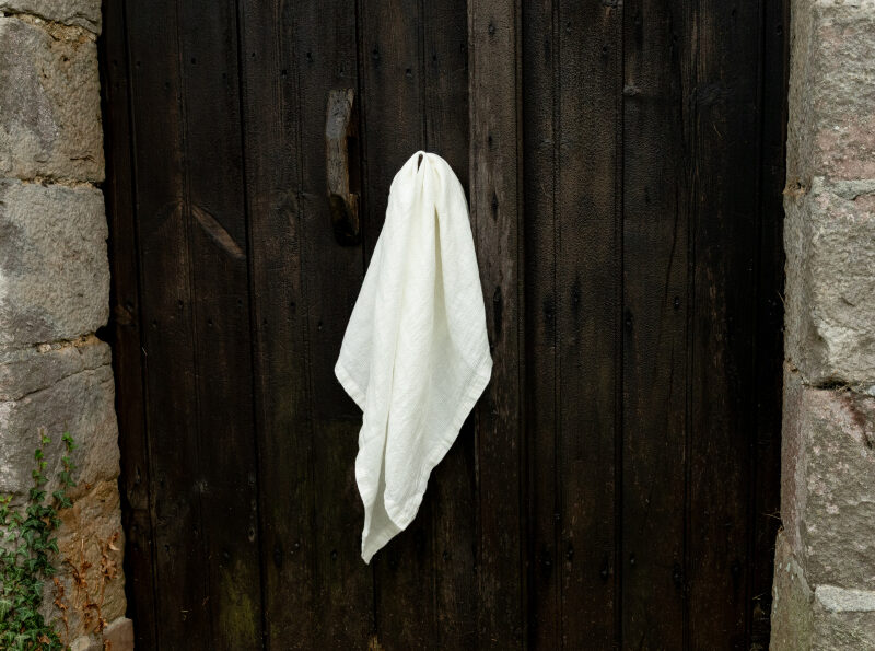 Washed Linen Honeycomb Towel in Chalk White