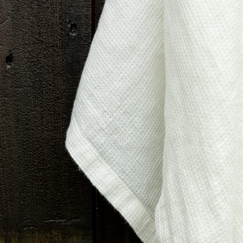 Washed Linen Honeycomb Towel in Chalk White - Embrin