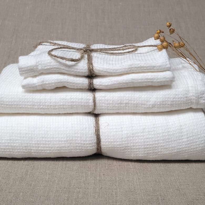 Serviette Nid d'Abeille en Lin Lavé Blanc Craie - Embrin