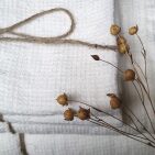 Serviette Nid d'Abeille en Lin Lavé Blanc Craie