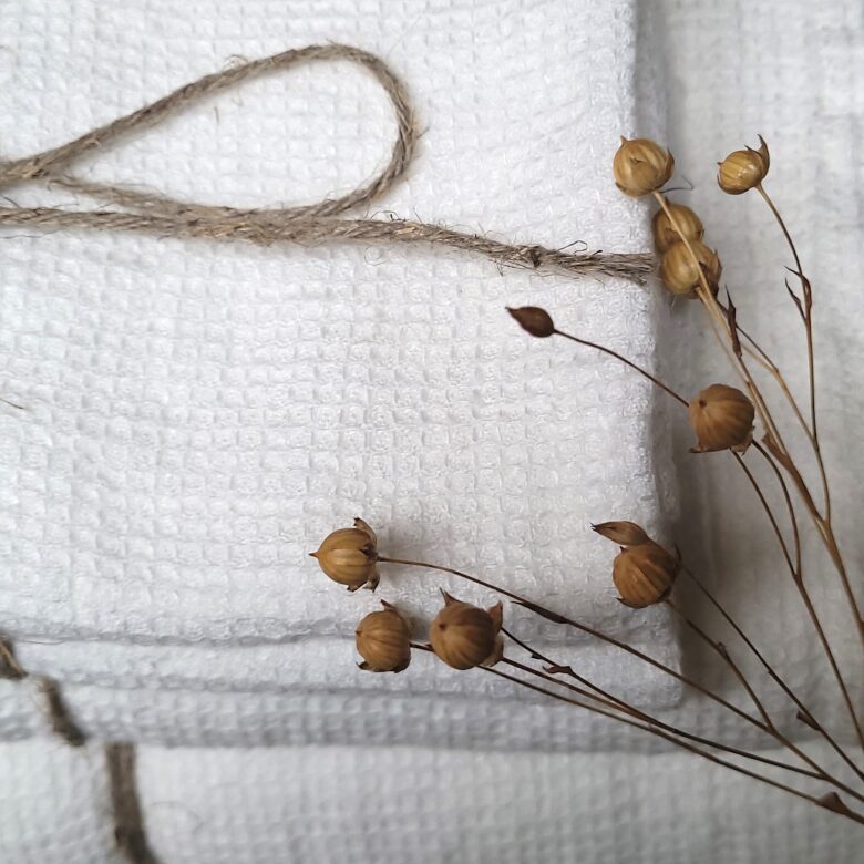 Serviette Nid d'Abeille en Lin Lavé Blanc Craie - Embrin