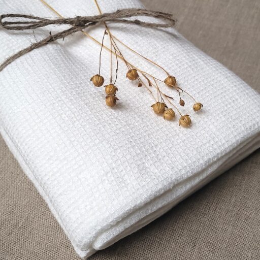 Serviette Nid d'Abeille en Lin Lavé Blanc Craie