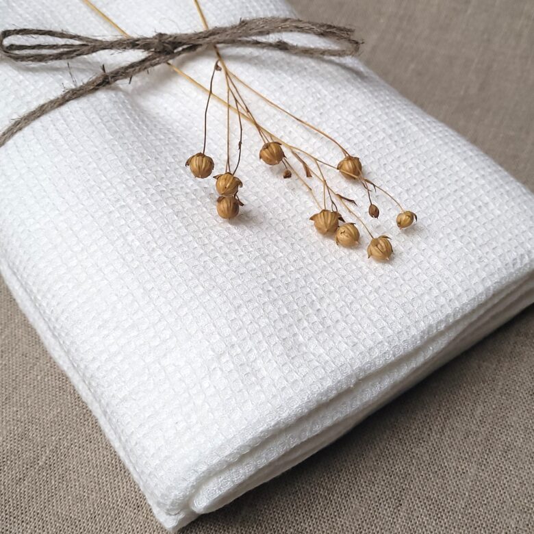 Serviette Nid d'Abeille en Lin Lavé Blanc Craie - Embrin