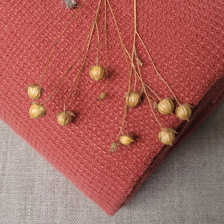 Serviette Nid d'Abeille en Lin Lavé Rouge Figue - Embrin