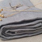 Serviette Nid d'Abeille en Lin Lavé Gris Brume