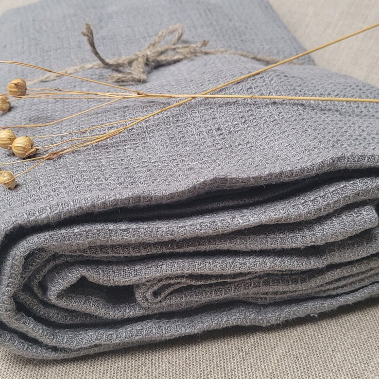 Serviette Nid d'Abeille en Lin Lavé Gris Brume - Embrin