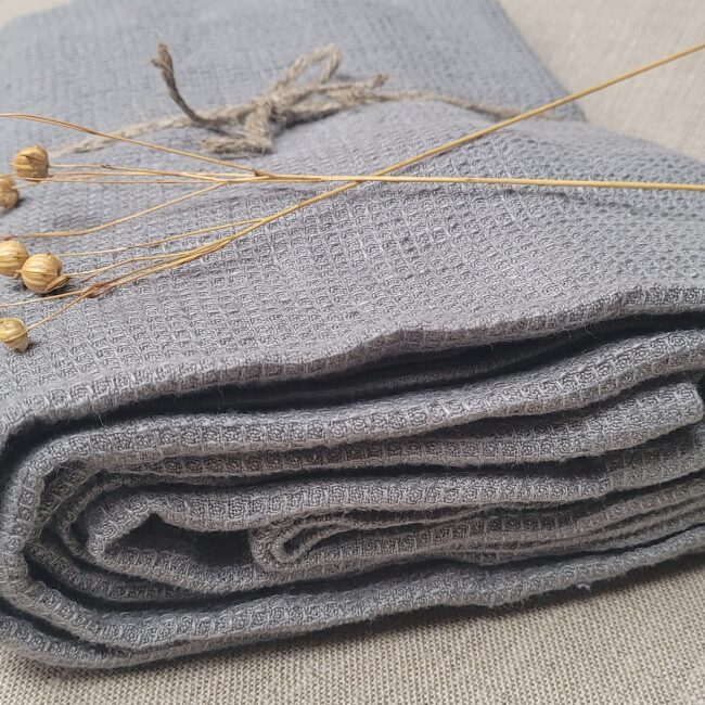 Serviette Nid d'Abeille en Lin Lavé Gris Brume