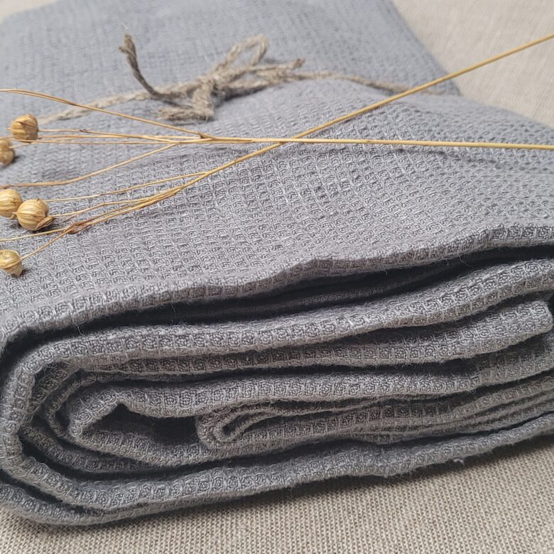 Serviette Nid d'Abeille en Lin Lavé Gris Brume - Embrin