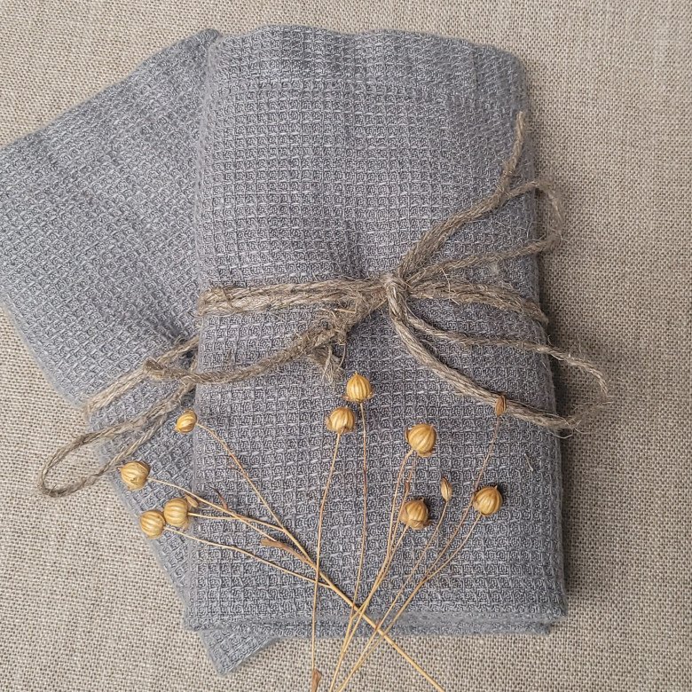 Serviette Nid d'Abeille en Lin Lavé Gris Brume - Embrin