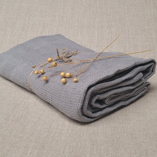Serviette Nid d'Abeille en Lin Lavé Gris Brume