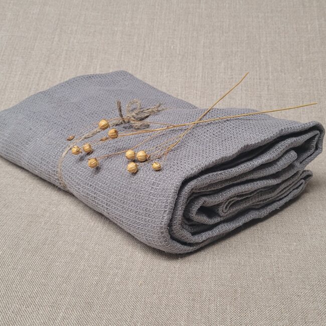 Serviette Nid d'Abeille en Lin Lavé Gris Brume