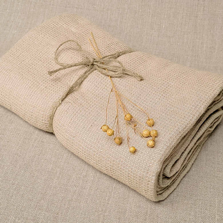 Washed Linen Honeycomb Towel in String - Embrin