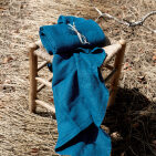 Washed Linen Honeycomb Towel Prussian Blue