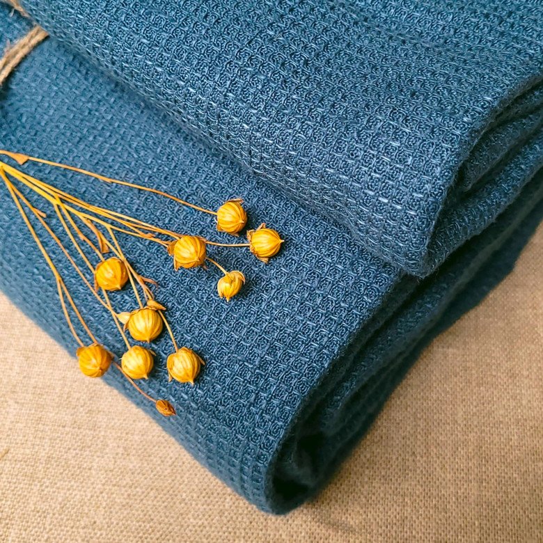 Serviette Nid d'Abeille en Lin Lavé Bleu Prusse - Embrin