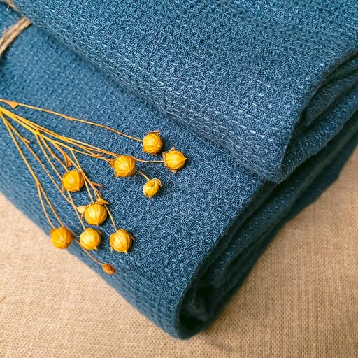 Serviette Nid d'Abeille en Lin Lavé Bleu Prusse