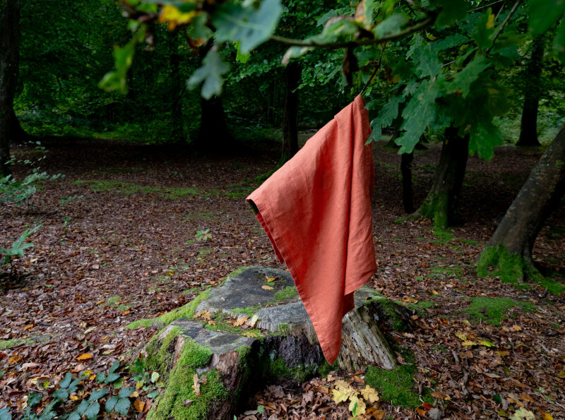Serviette Nid d'Abeille en Lin Lavé Abricot