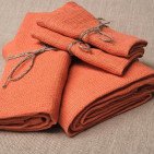 Serviette Nid d'Abeille en Lin Lavé Abricot