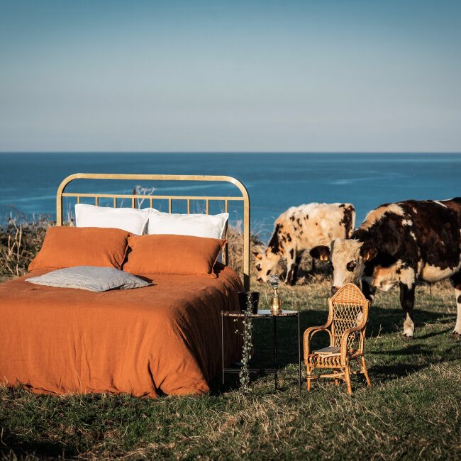 Drap Housse en Lin Lavé Caramel