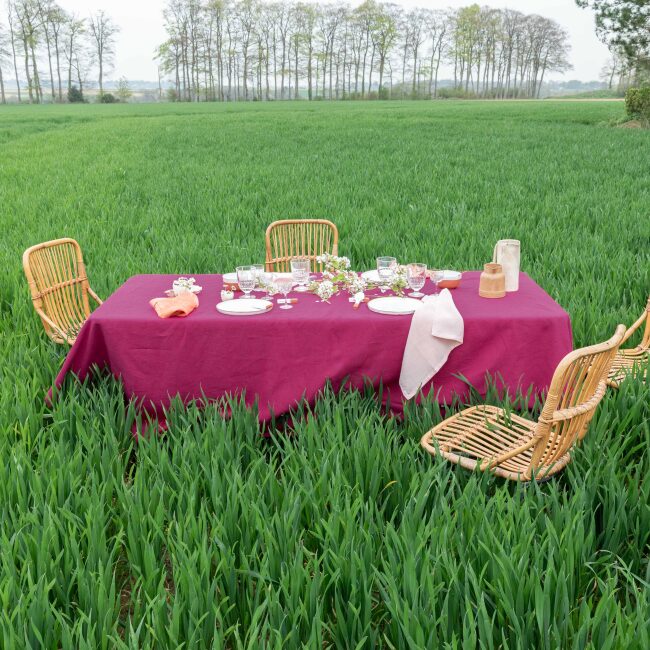 Washed linen tablecloth in Rose Bruyère