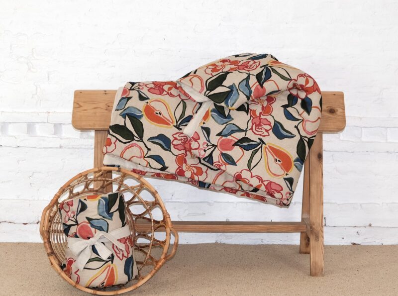 Courtepointe en Lin Lavé Récolte dans les Vergers