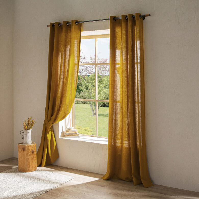 Rideau en lin lavé Jaune Curry - Embrin