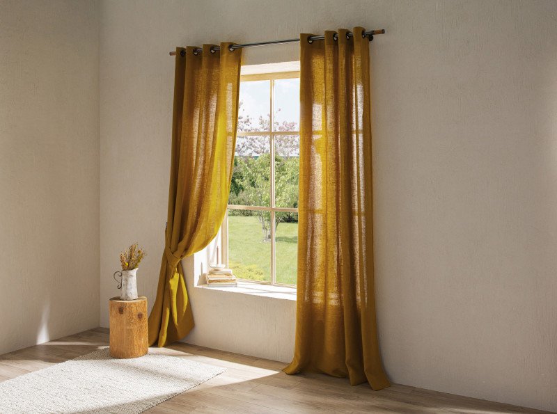 Rideau en lin lavé Jaune Curry